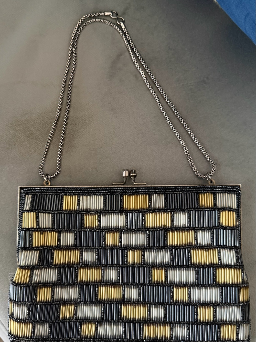 Beaded Metallic Gold & Silver Evening Shoulder Bag